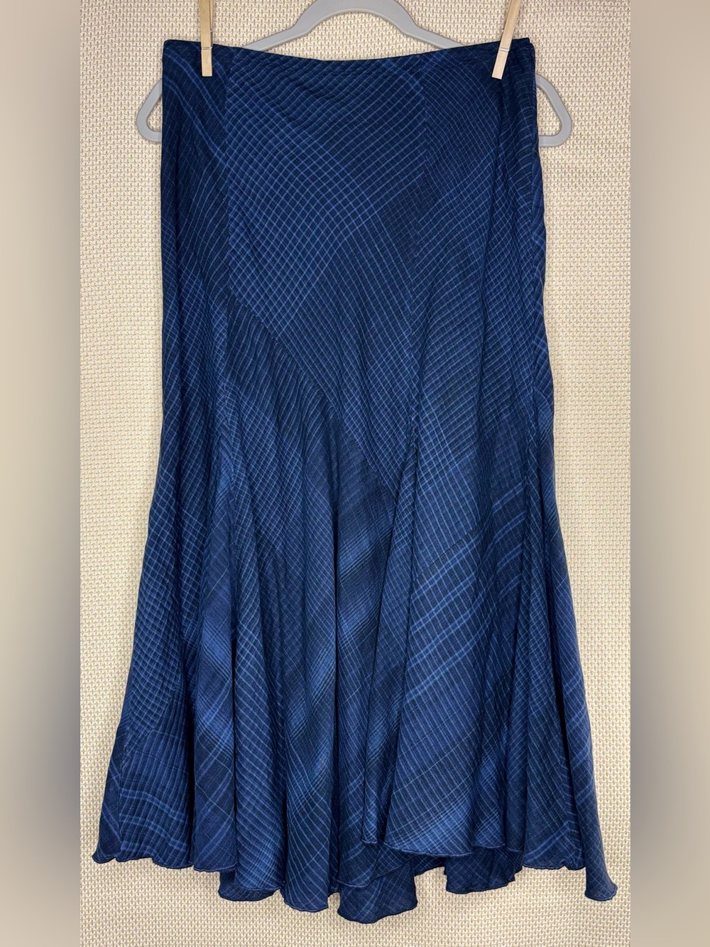 J. Jill Blue Plaid Linen Bias Cut Trumpet Maxi Skirt size 6P